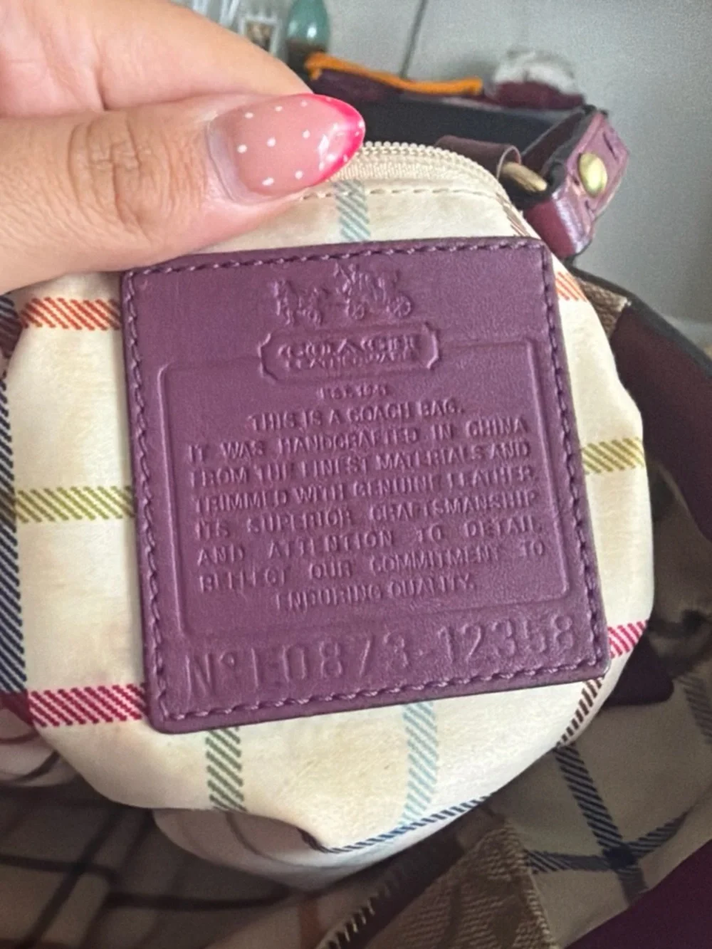 Coach Signature Stripe Tote in Brown and Plum